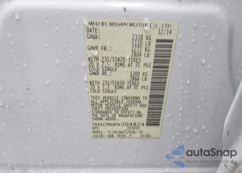 2015 Nissan Murano Platinum from USA, damaged, VIN 5N1AZ2MG6FN204824